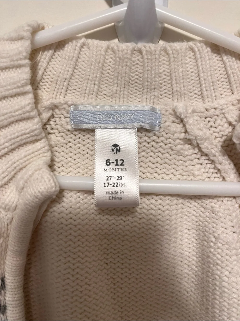 Old Navy Cream Zip Knit Cardigan with Navy & Gray Fair Isle